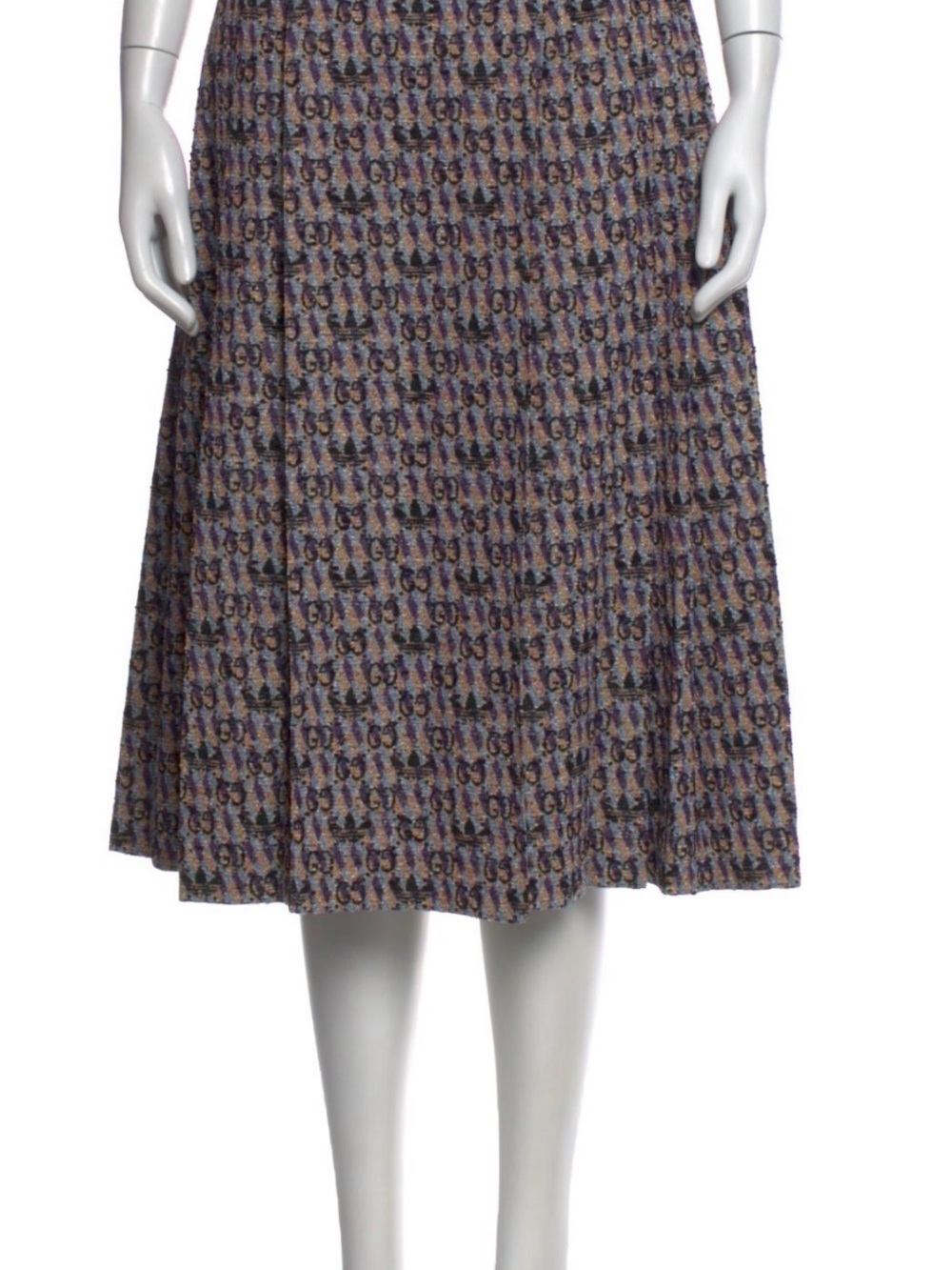 Pleated Midi Skirt in Brown and Purple Print